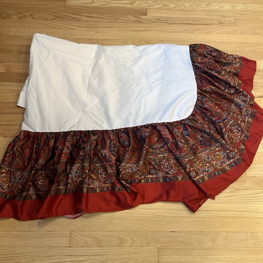 VTG Ralph Lauren GALAHAD Medieval Sateen RED PAISLEY QUEEN Bed Skirt Dust Ruffle